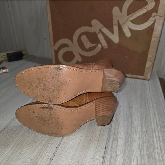 Vtg Acme Rust Driftwood Womens Brown Leather Heeled Cowboy Boots 7.5 USA Made - Picture 4 of 11